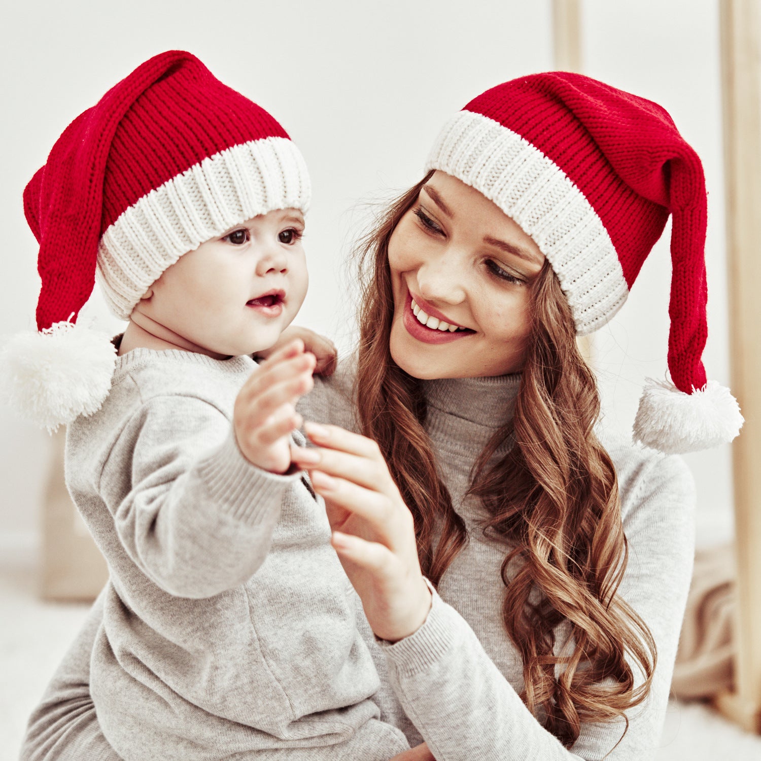 Wholesale 10pcs Christmas Warm Wool Ball Mother and Baby Knitted Hat